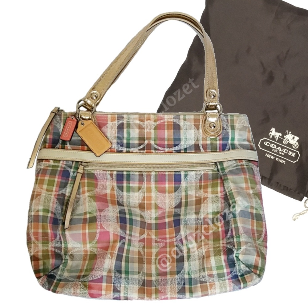 Coach Signature Poppy Madras Tote